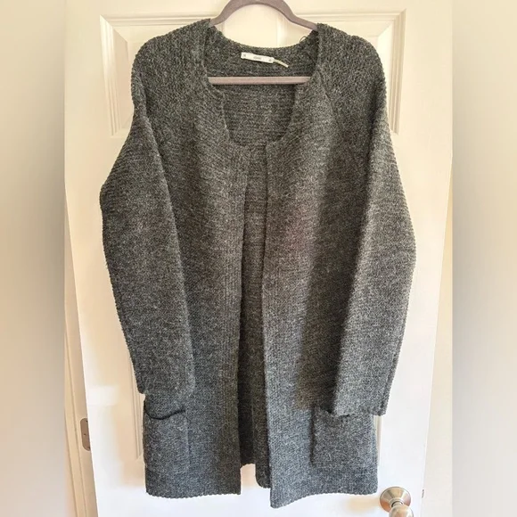 SIONI. Dark charcoal gray tight woven cardigan sweater. Size is One Size - Picture 1 of 2